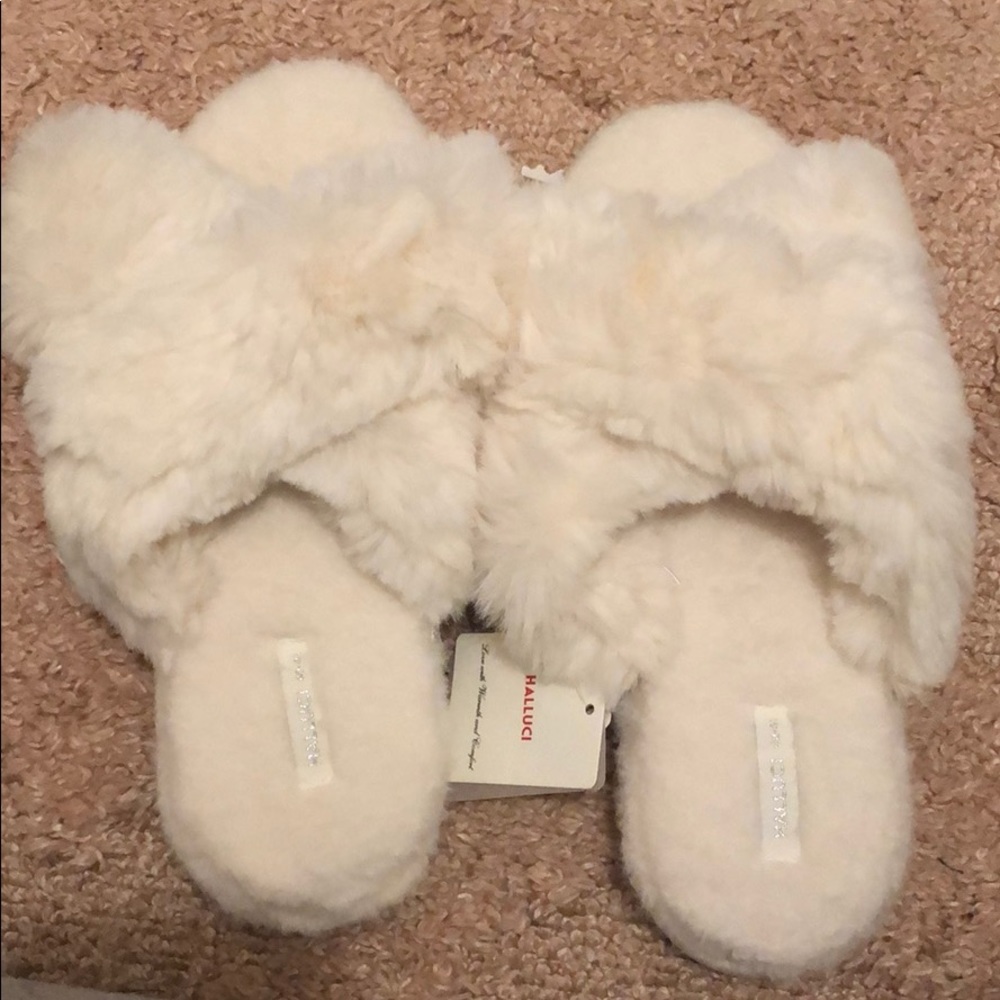 White fluffy slippers